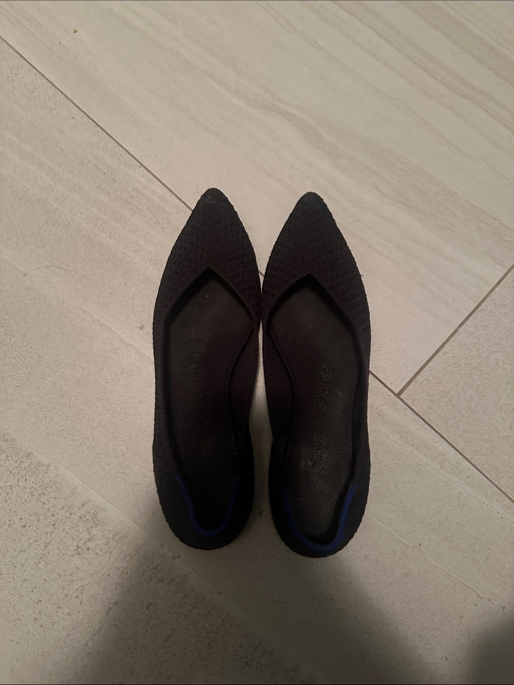 Skechers Black Pointed Knit Ballet Flats with Blue Trim